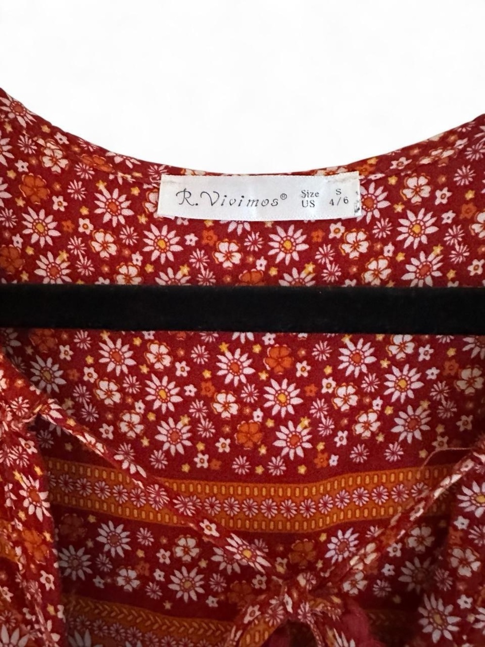 Rust Floral Maxi Dress with Tassel Tie - Picture 2 of 3